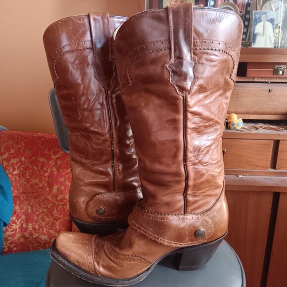 Womens Mexican Cowgirl Boots 9M Western Corral Buckle Stacked Heel Cowboy Mexico - Picture 9 of 14